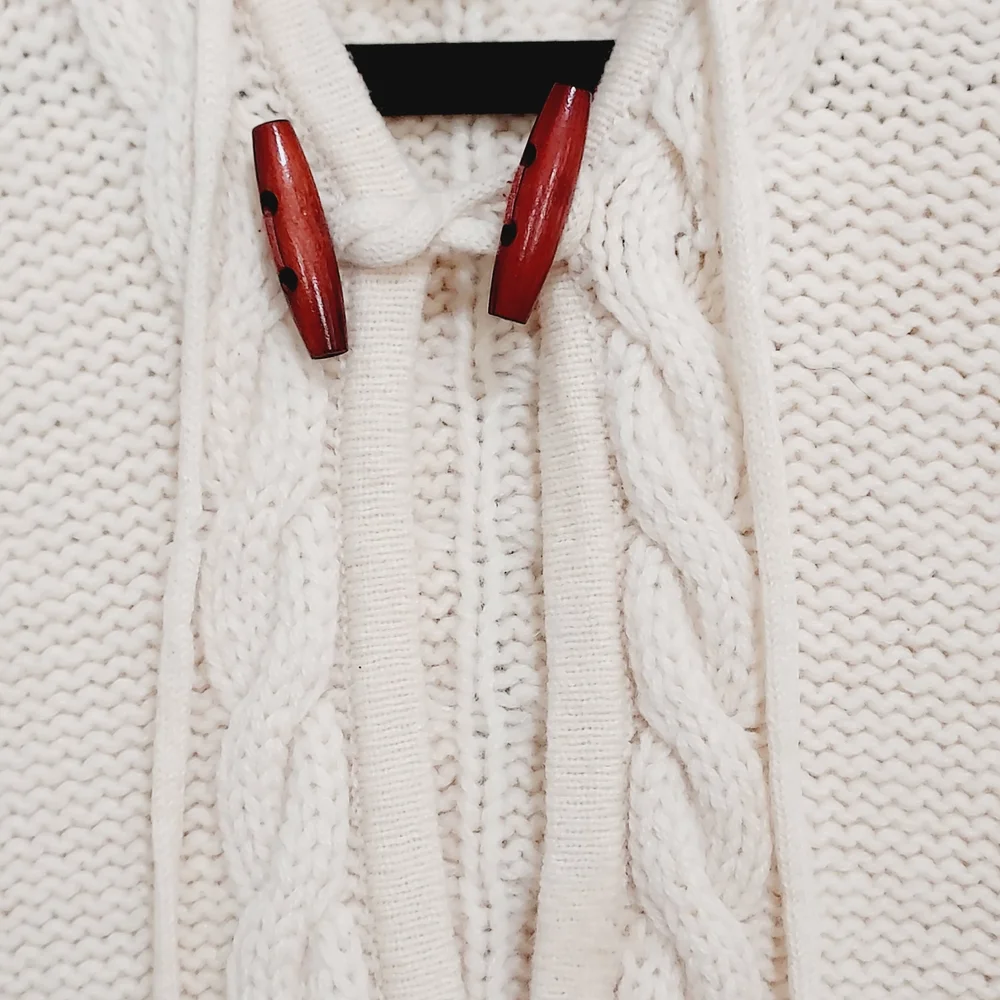 💙Banana Republic 100% Lambswool Hooded Cable Knit Sweater Cream 🤍LARGE